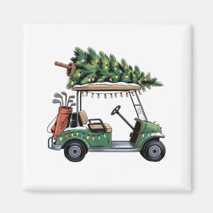 Golf Cart Christmas Tree Lights Golfing Golfer Fun Magnet