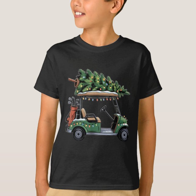 Golf Cart Christmas Tree Lights Golfing Golfer Fun T-Shirt (Front)