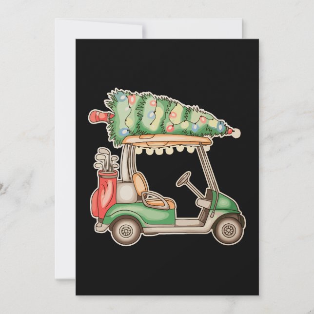 Golf Cart Christmas Tree Lights Golfing Xmas Invitation (Front)