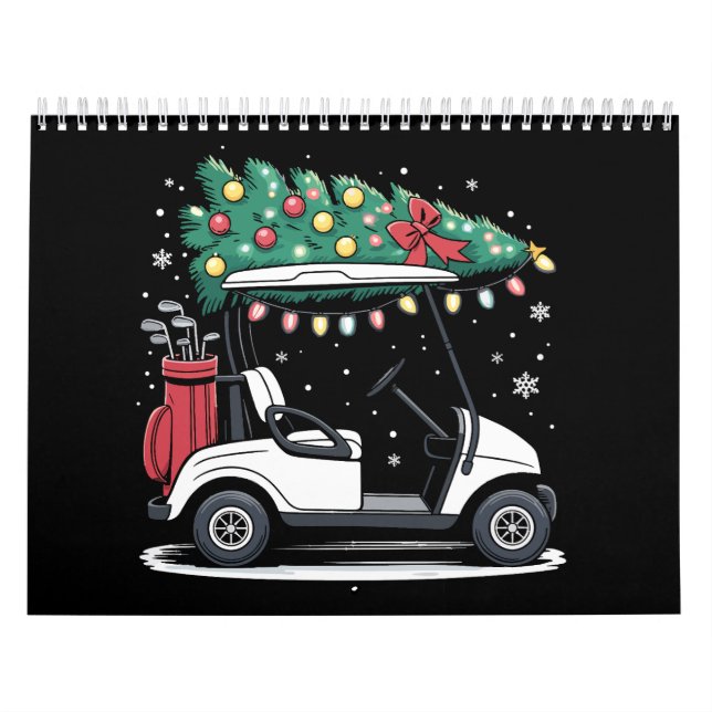 Golf Cart Christmas Tree Lights Xmas Sport Golfer  Calendar (Cover)