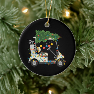 Golf Cart Christmas Tree Lights Xmas Sport Golfer Ceramic Tree Decoration