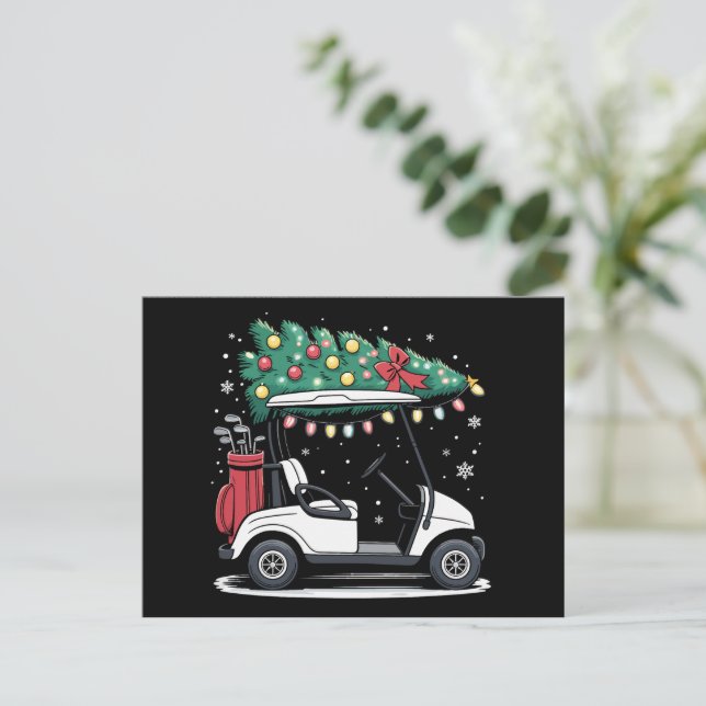Golf Cart Christmas Tree Lights Xmas Sport Golfer  Holiday Postcard (Standing Front)