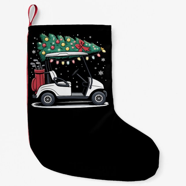 Golf Cart Christmas Tree Lights Xmas Sport Golfer  Small Christmas Stocking (Front)