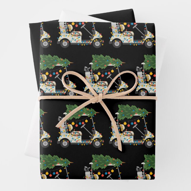 Golf Cart Christmas Tree Lights Xmas Sport Golfer  Wrapping Paper Sheet (In situ)