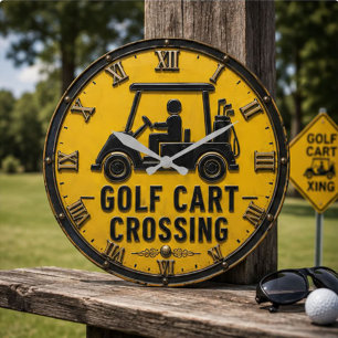 Golf Cart Crossing Vintage Golfer Gift  Large Clock
