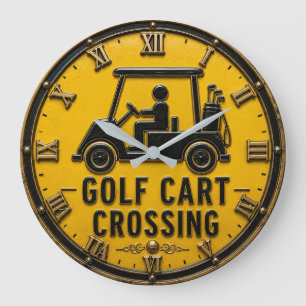 Golf Cart Crossing Vintage Golfer Gift Large Clock