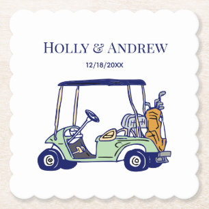 Golf Cart Golf Bag Club Wedding DIY Multi Color #3 Paper Coaster