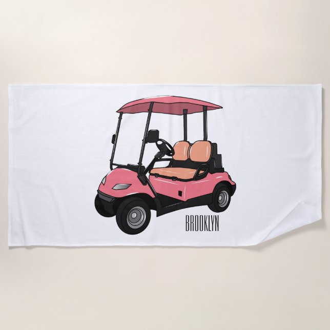 Golf cart / golf buggy cartoon illustration beach towel (Front)