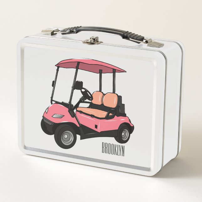 Golf cart / golf buggy cartoon illustration metal lunch box (Front)