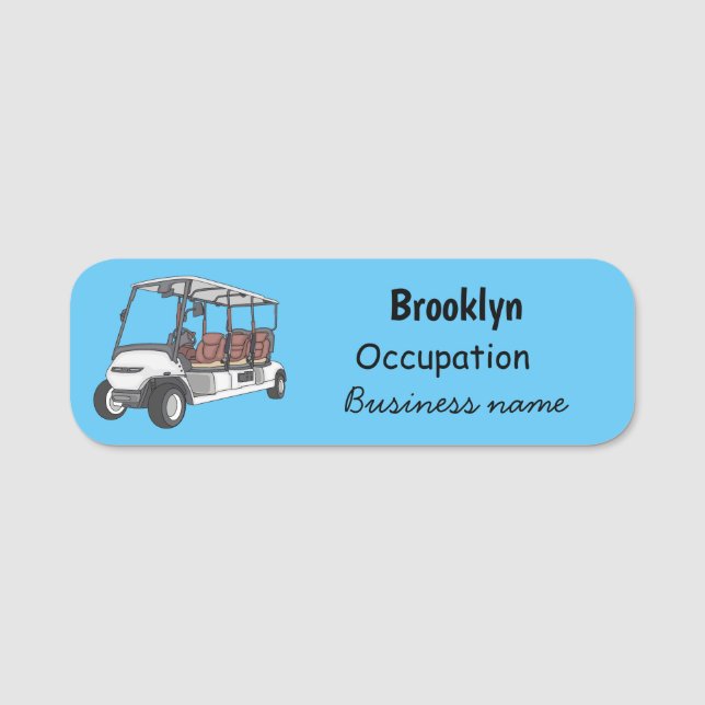 Golf cart / golf buggy cartoon illustration  name tag (Front)