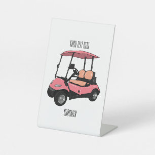 Golf cart / golf buggy cartoon illustration pedestal sign