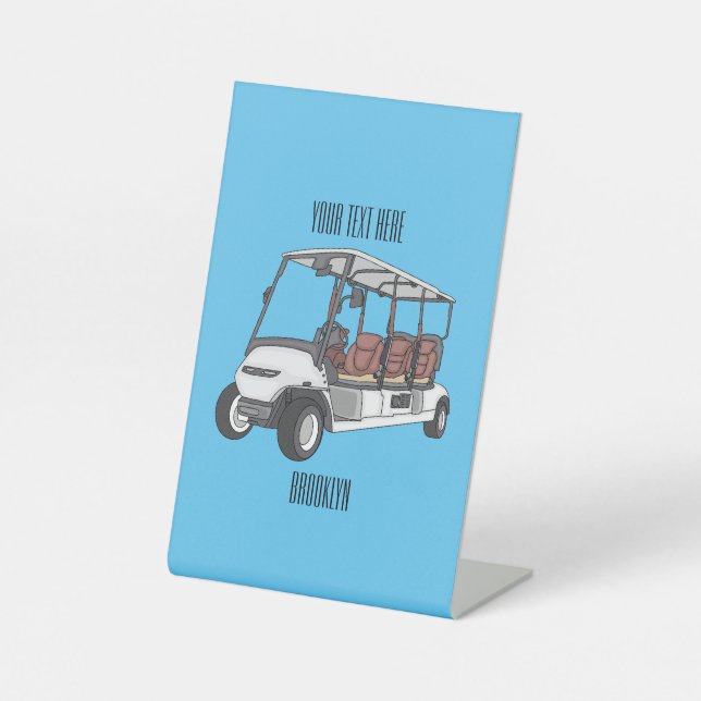 Golf cart / golf buggy cartoon illustration  pedestal sign (Front)