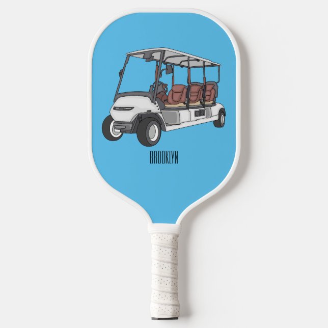 Golf cart / golf buggy cartoon illustration pickleball paddle (Front)
