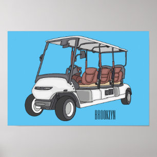 Golf cart / golf buggy cartoon illustration poster