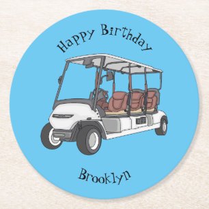 Golf cart / golf buggy cartoon illustration round paper coaster