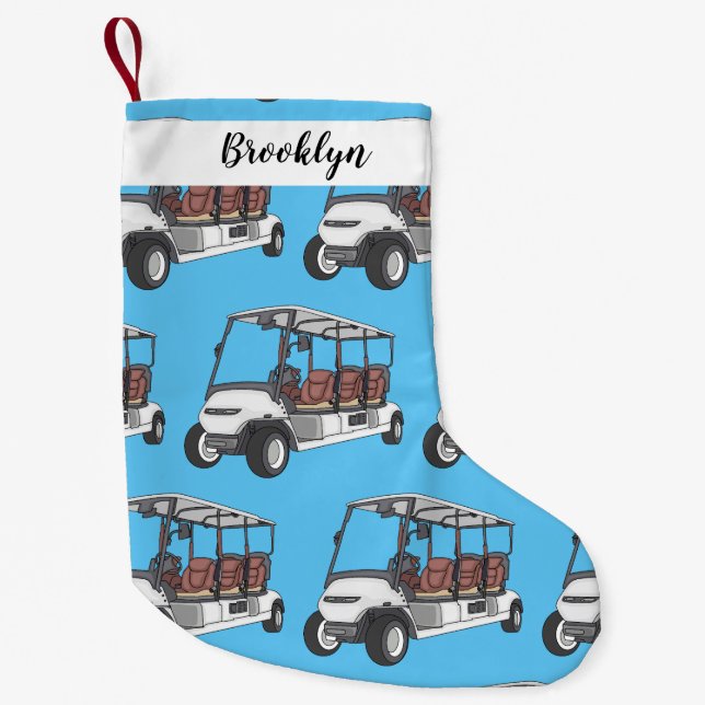 Golf cart / golf buggy cartoon illustration  small christmas stocking (Front)