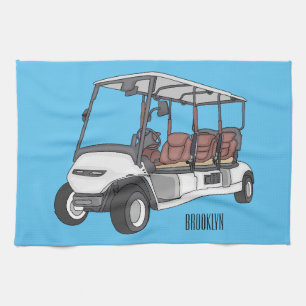 Golf cart / golf buggy cartoon illustration tea towel