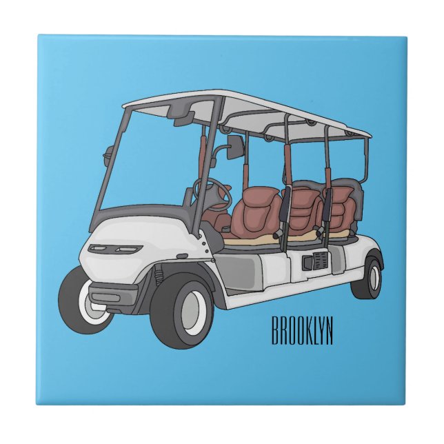 Golf cart / golf buggy cartoon illustration tile (Front)