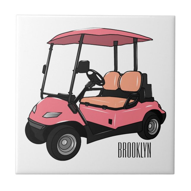 Golf cart / golf buggy cartoon illustration tile (Front)