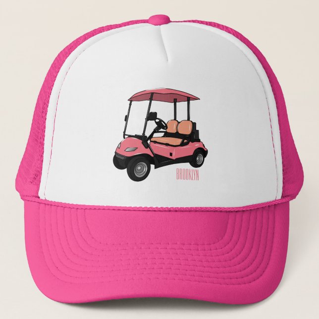 Golf cart / golf buggy cartoon illustration trucker hat (Front)