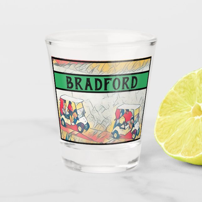 Golf Cart Golfer Players Name Dad Grandpa etc Shot Glass (Front)