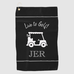 Golf Cart Golfer Quote Monogrammed Black & White Towel