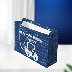 Golf Cart Happy Birthday Pattern Dark Blue  Large Gift Bag