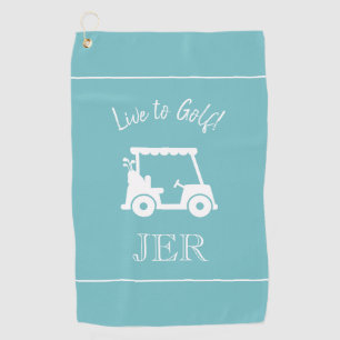Golf Cart Live to Golf Monogrammed Aqua Blue Green Golf Towel
