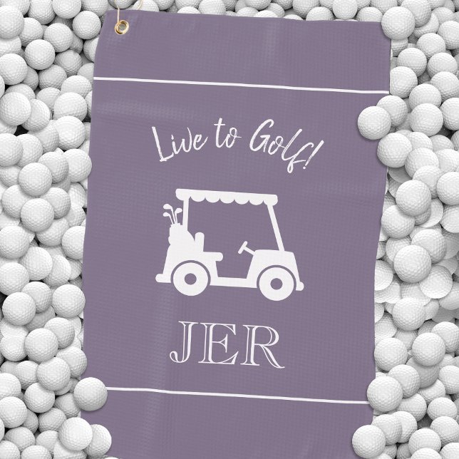 Golf Cart Live to Golf Monogrammed Chic Purple Golf Towel (Golf Cart Live to Golf Monogrammed Chic Purple Golf Towel)