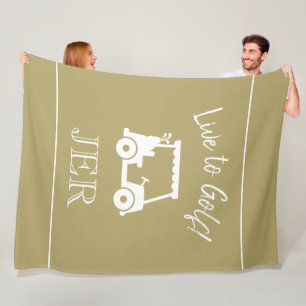 Golf Cart Live to Golf Monogrammed Gold & White Fleece Blanket