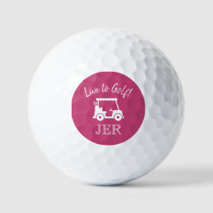 Golf Cart Live to Golf Monogrammed Initials Pink Golf Balls
