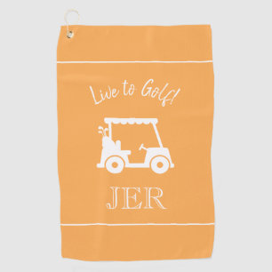 Golf Cart Live to Golf Monogrammed Orange Yellow Towel