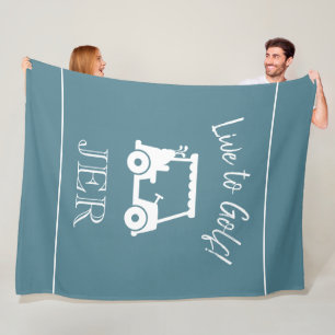Golf Cart Live to Golf Monogrammed Turquoise Fleece Blanket