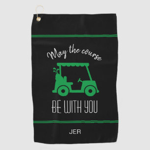 Golf Cart Monogrammed Golfer Quote Black & Green Golf Towel