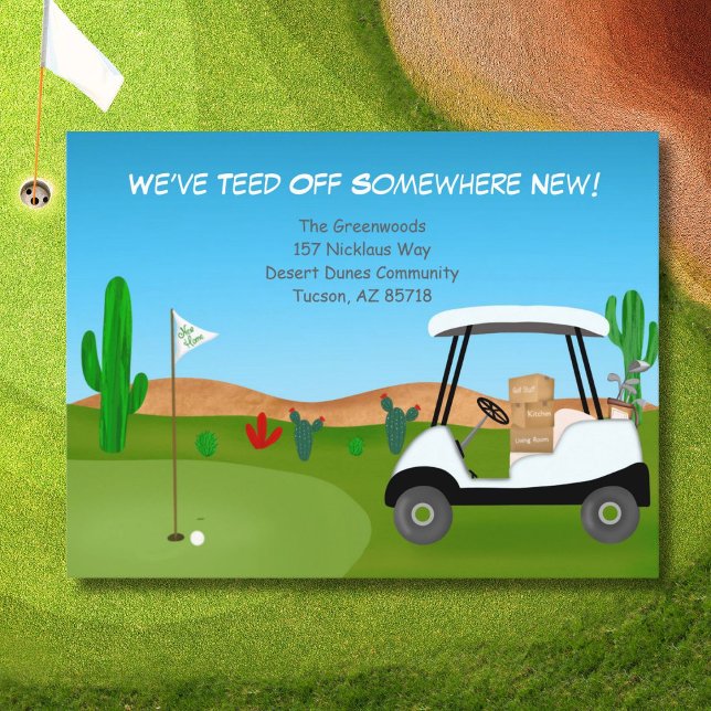  Golf Cart  Moving Boxes Desert Golf Course Announcement Postcard (Creator Uploaded)