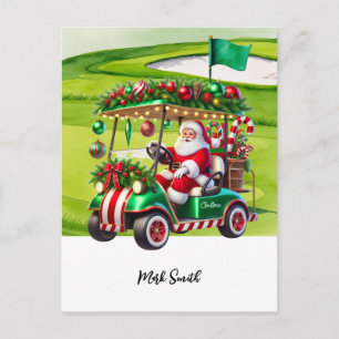 Golf cart On Par for Christmas with Santa Golfer Postcard