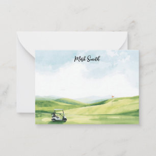 Golf cart on the course  with Name for golfer  Card