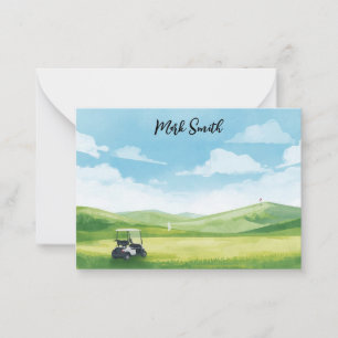 Golf cart on the course with Name for golfer Card