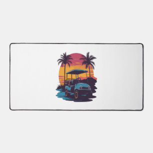 Golf Cart Palm Trees Sunset Vintage Set Desk Mat