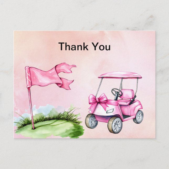Golf Cart Pink themed  Girl watercolor Thank you  Postcard (Front)