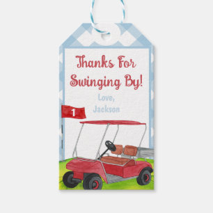 Golf Cart Preppy Blue White Gingham Plaid Gift Tags
