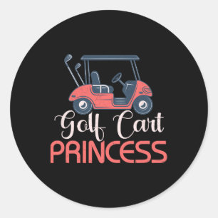 Golf Cart Princess Golfer Woman Girl  Classic Round Sticker