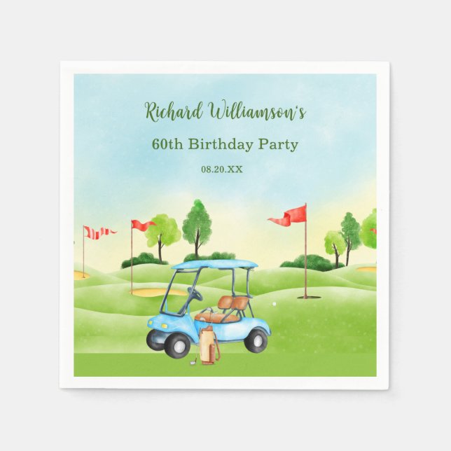 Golf Cart Scenic Custom 60th Birthday Napkin (Front)