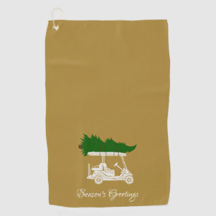 Golf Cart with Christmas Tree   Gold Golf Towel