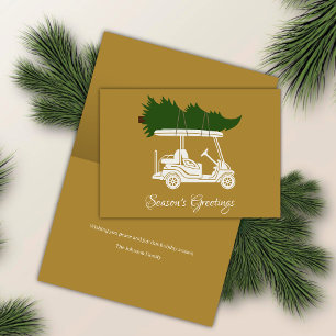 Golf Cart with Christmas Tree • Gold Minimalist Holiday Card