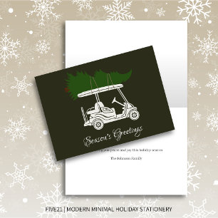 Golf Cart with Christmas Tree • Green Minimalist Holiday Card