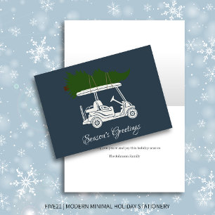 Golf Cart with Christmas Tree • Green Minimalist Holiday Card