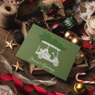 Golf Cart with Christmas Tree • Green Minimalist Holiday Card