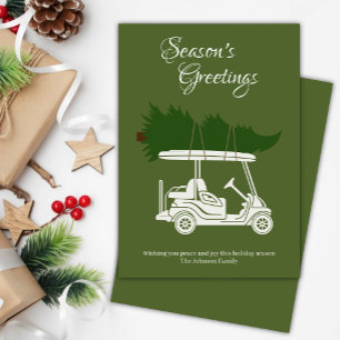 Golf Cart with Christmas Tree • Green Minimalist Holiday Card