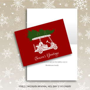 Golf Cart with Christmas Tree • Red Minimalist Holiday Card